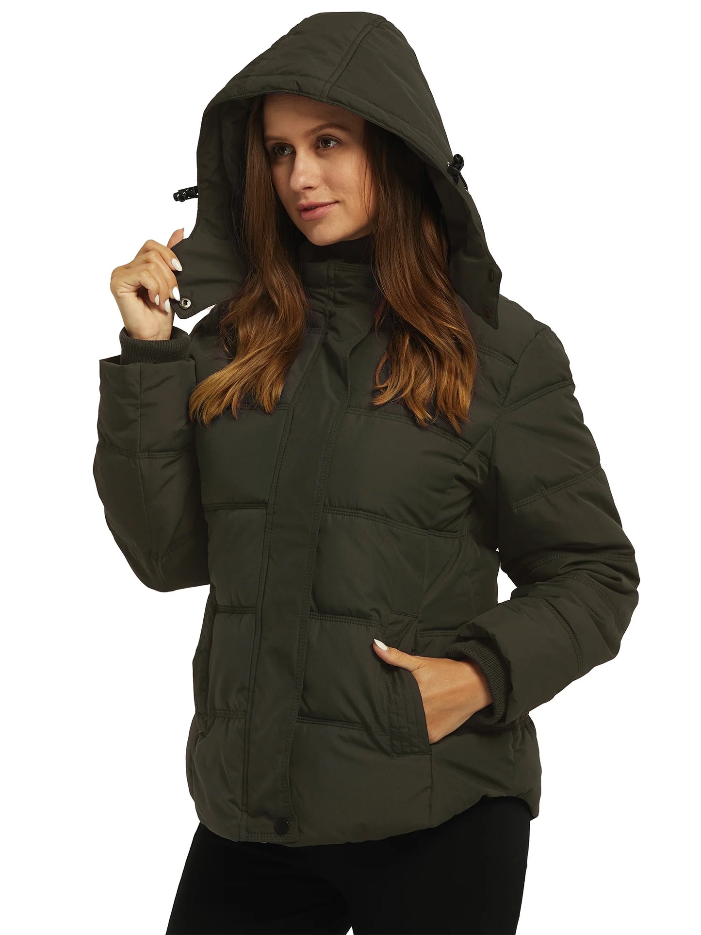 Women'S plus Size Puffer Coat Quilted Puffer Jacket Windproof Outerwear Coat Dark Gray XL